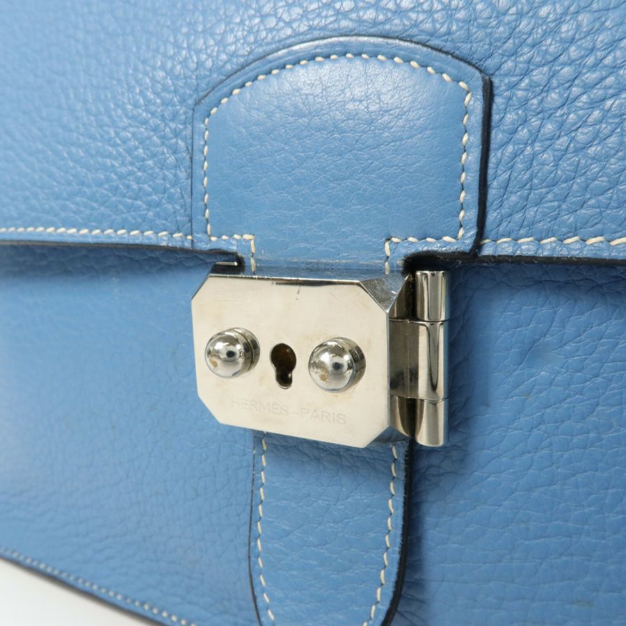 HERMES Clemence皮革Sack Adepeche手挽袋Bleu Jean-8