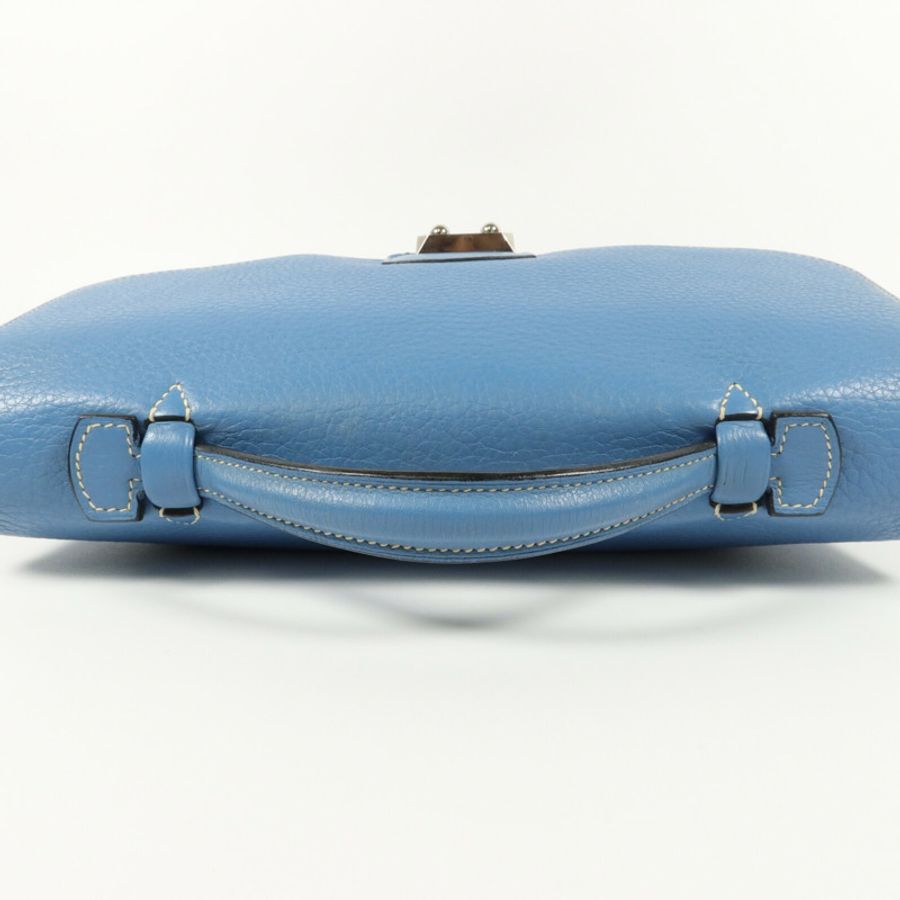 HERMES Clemence皮革Sack Adepeche手挽袋Bleu Jean-9