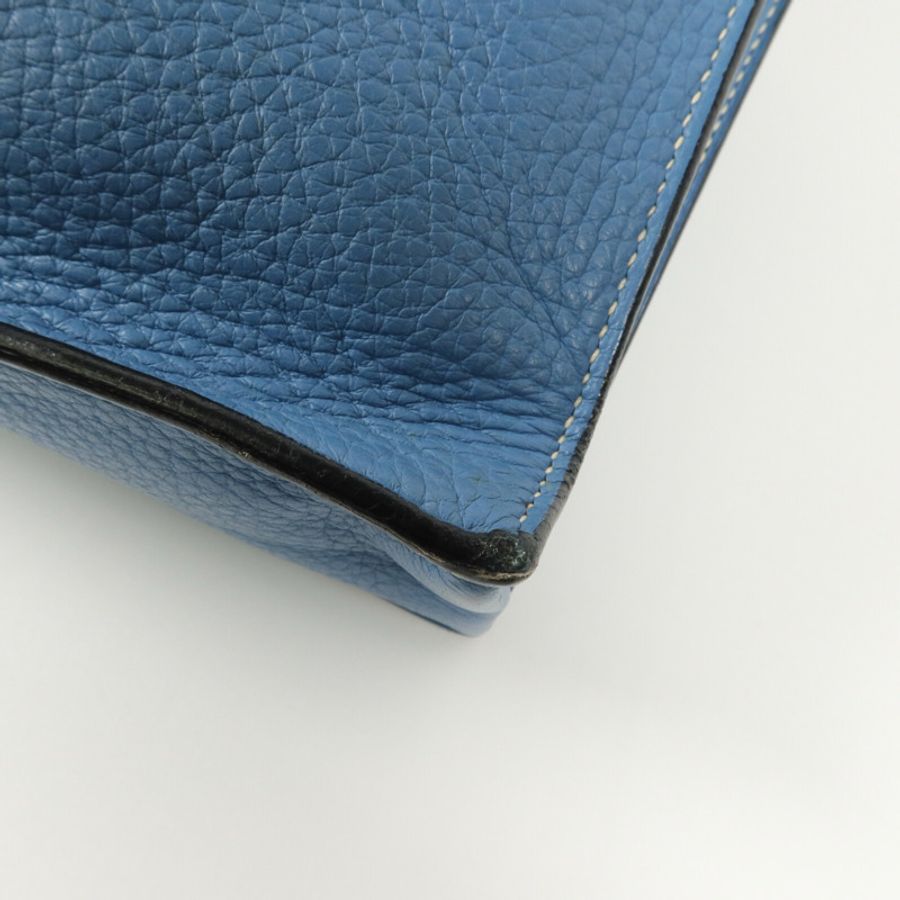 HERMES Clemence皮革Sack Adepeche手挽袋Bleu Jean-10