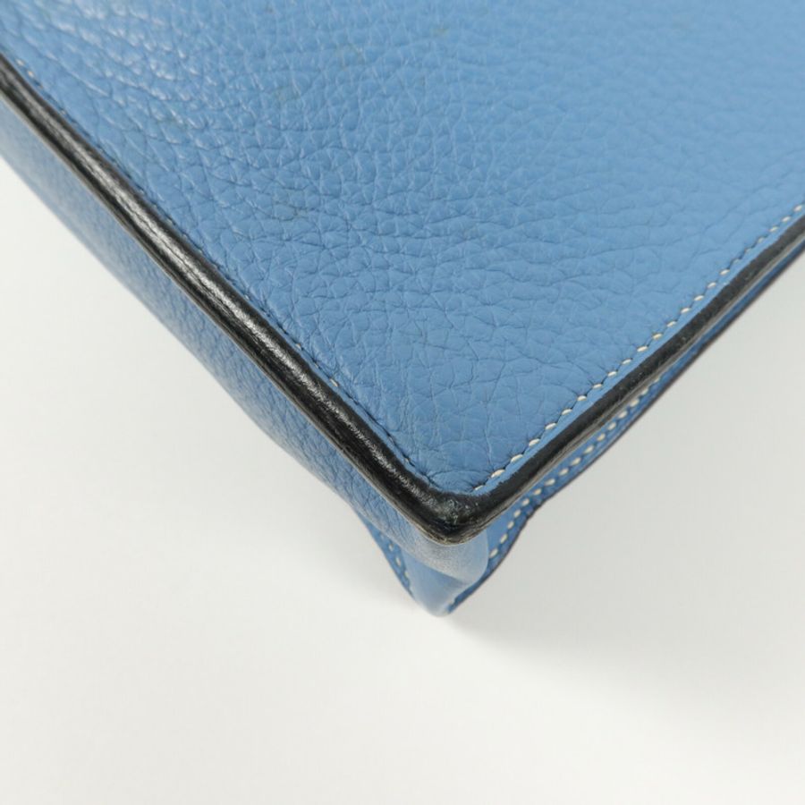 HERMES Clemence皮革Sack Adepeche手挽袋Bleu Jean-12