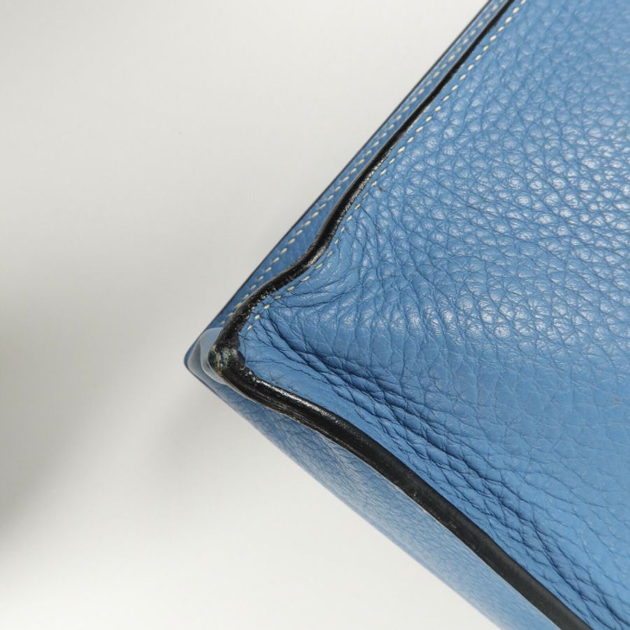 HERMES Clemence皮革Sack Adepeche手挽袋Bleu Jean-13