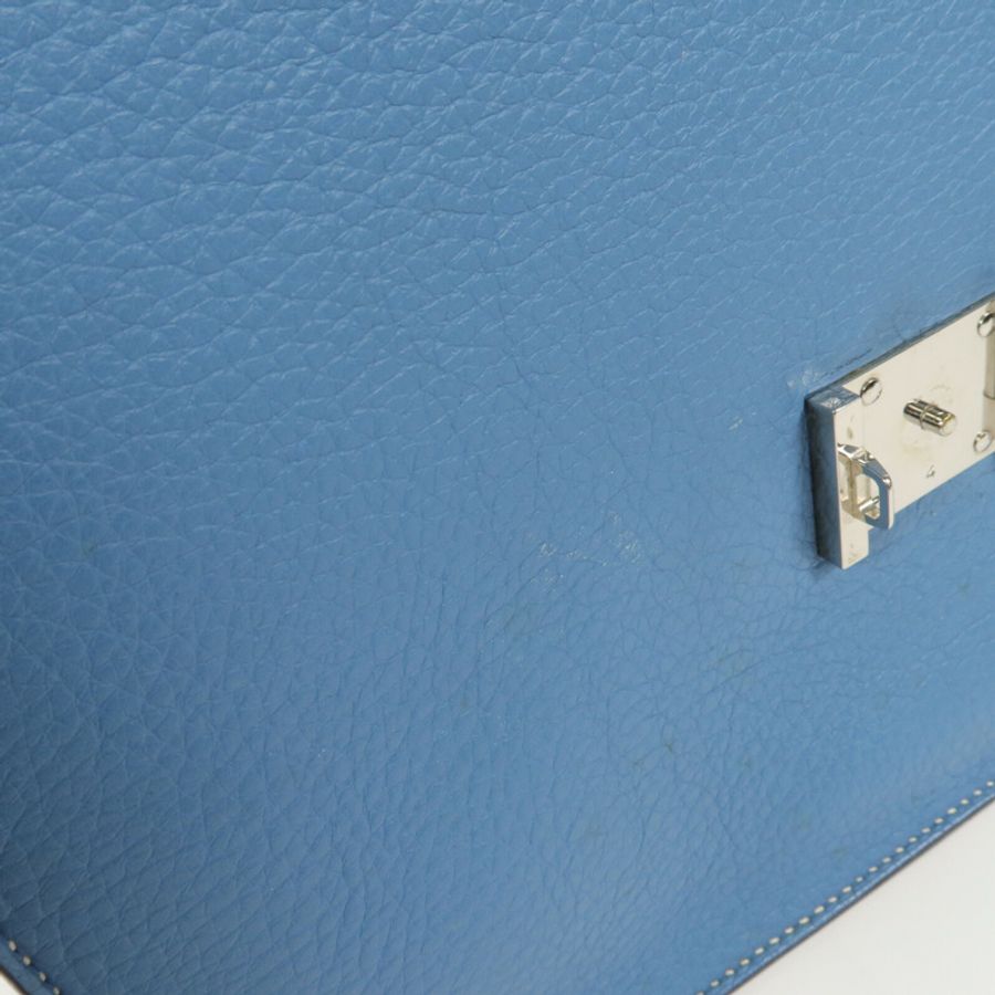 HERMES Clemence皮革Sack Adepeche手挽袋Bleu Jean-15