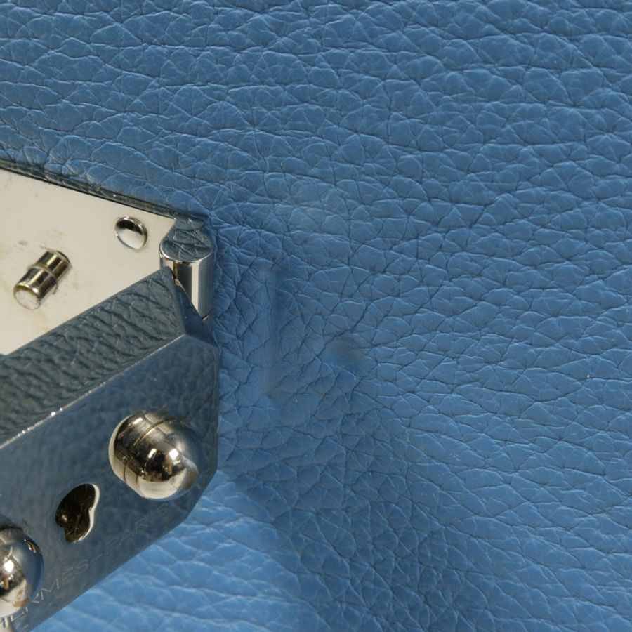 HERMES Clemence皮革Sack Adepeche手挽袋Bleu Jean-16