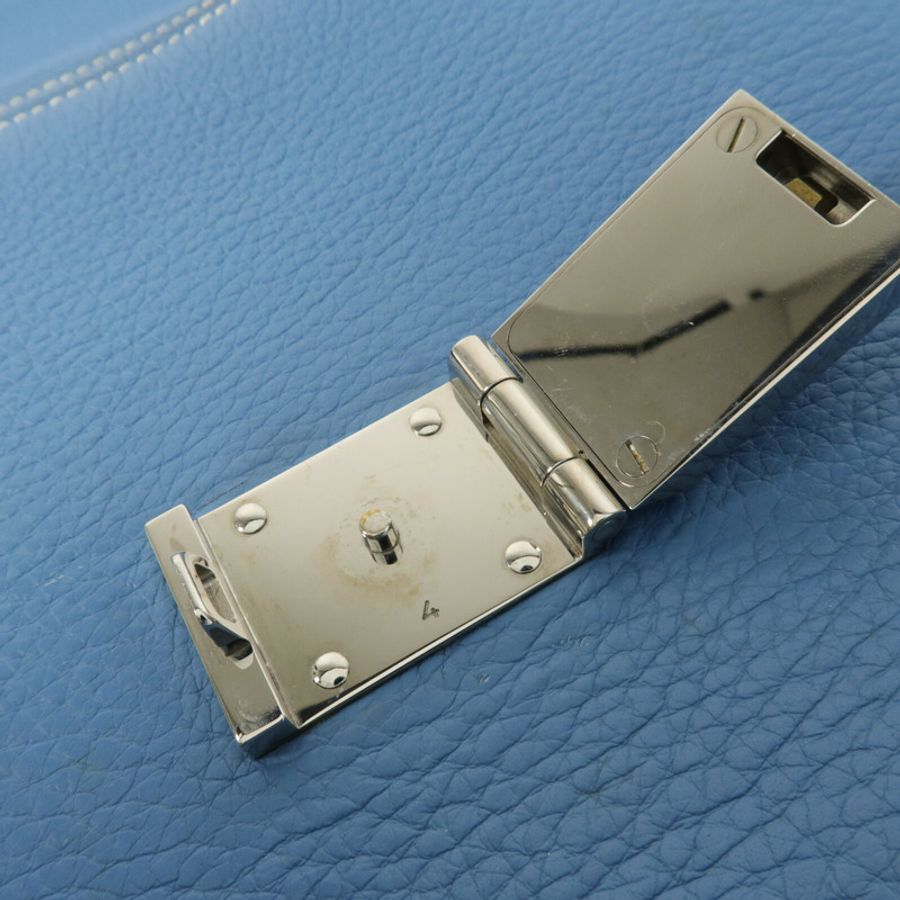 HERMES Clemence皮革Sack Adepeche手挽袋Bleu Jean-17