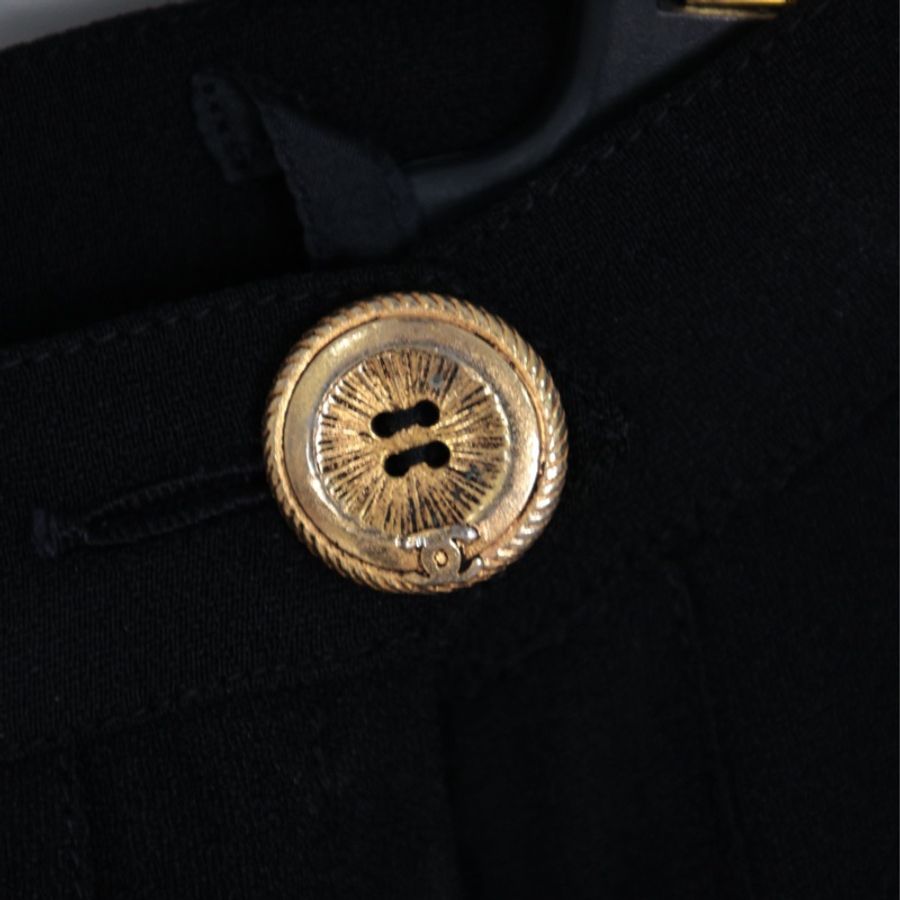 Chanel黑色金扣百褶裙半裙-15