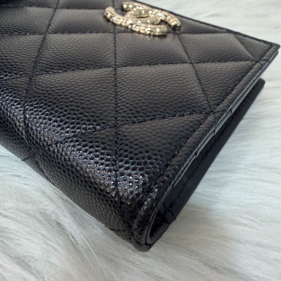 CHANEL AP4085 雙C壓紋LOGO小牛皮 荔枝皮 對開 短夾 零錢包-13
