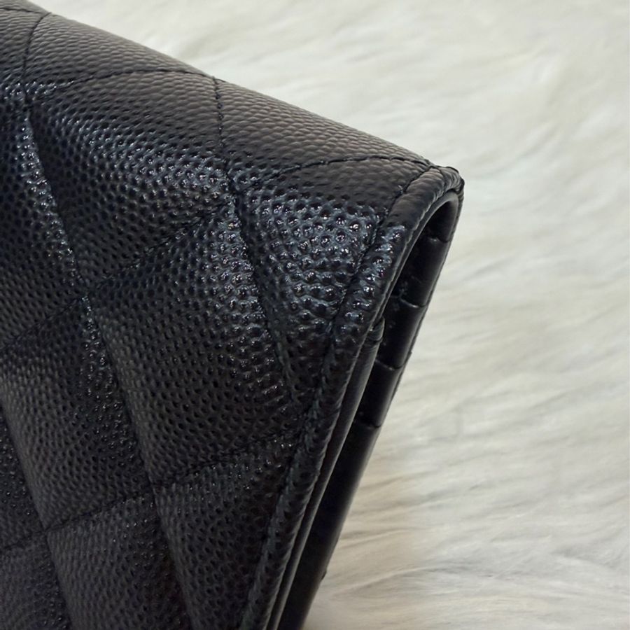 CHANEL AP4085 雙C壓紋LOGO小牛皮 荔枝皮 對開 短夾 零錢包-15