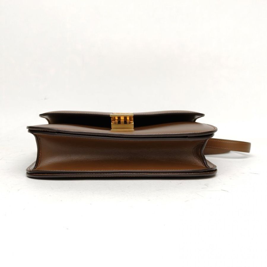 CELINE ClassicBox中號金棕色牛皮金扣肩背包-4