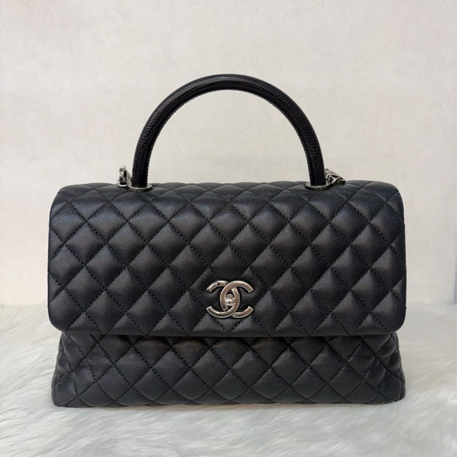 CHANEL A92992 黑荔枝 銀鍊特大把手口蓋包 手提包 肩背包-1