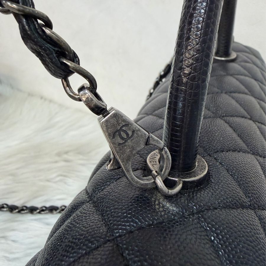 CHANEL A92992 黑荔枝 銀鍊特大把手口蓋包 手提包 肩背包-5