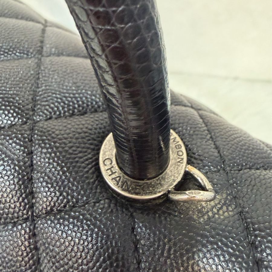 CHANEL A92992 黑荔枝 銀鍊特大把手口蓋包 手提包 肩背包-7