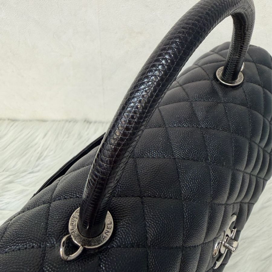 CHANEL A92992 黑荔枝 銀鍊特大把手口蓋包 手提包 肩背包-9