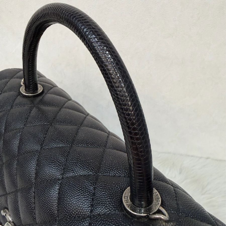 CHANEL A92992 黑荔枝 銀鍊特大把手口蓋包 手提包 肩背包-10