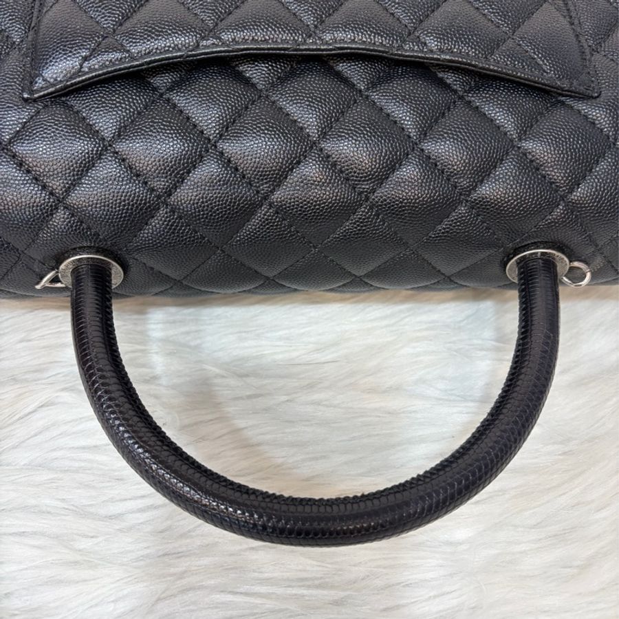 CHANEL A92992 黑荔枝 銀鍊特大把手口蓋包 手提包 肩背包-12