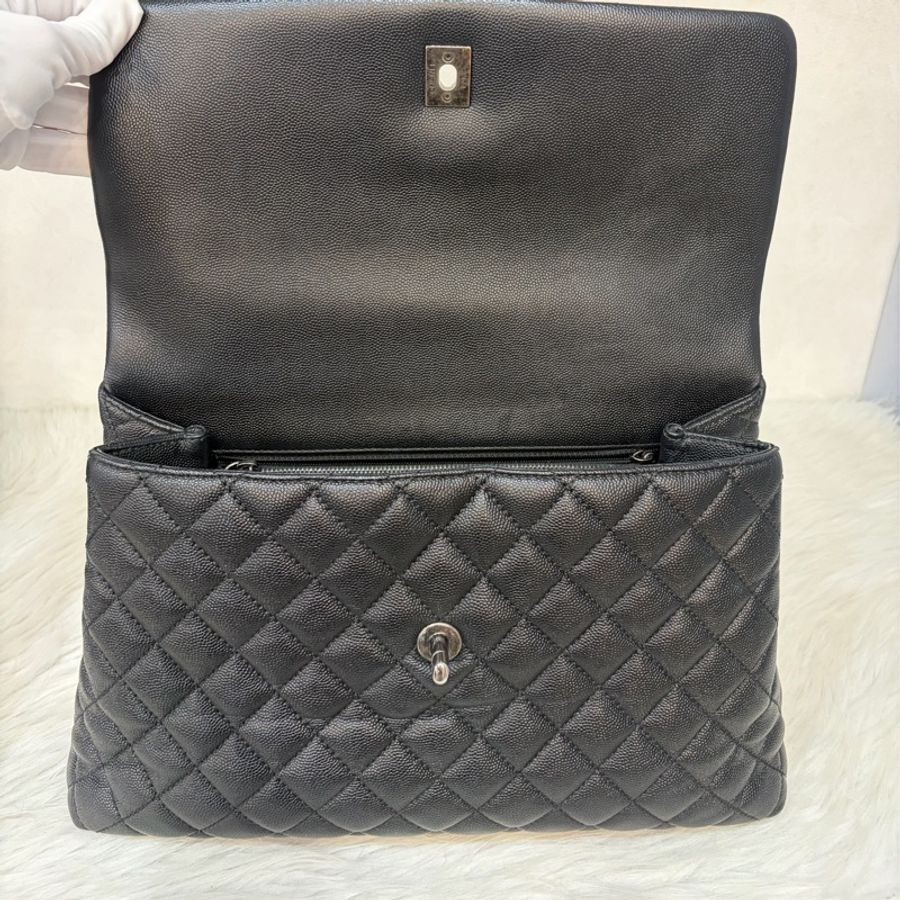 CHANEL A92992 黑荔枝 銀鍊特大把手口蓋包 手提包 肩背包-22
