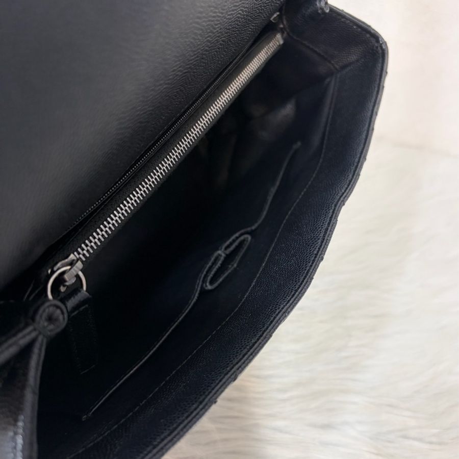 CHANEL A92992 黑荔枝 銀鍊特大把手口蓋包 手提包 肩背包-35
