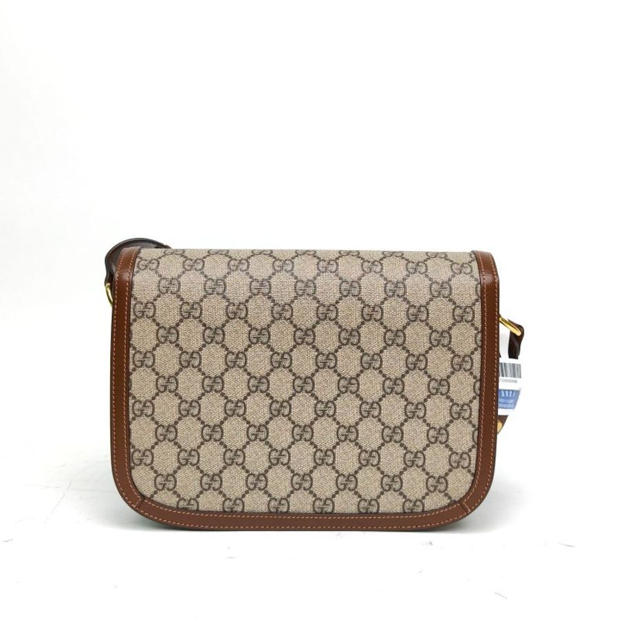GUCCI Horsebit馬銜扣1955馬鞍包小號棕色PVC金扣肩背包-2
