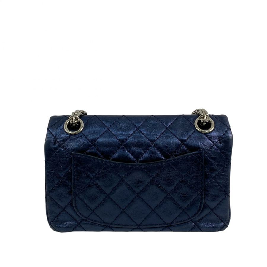 △ CHANEL 香奈兒 Metallic Blue Calfskin 2.55 Silver Tone Metal Mini Classic Double Flap No.11 Chain Shoulder Bag 金屬藍色小牛皮2.55銀色金屬No.11鎖鏈肩背包 AS0874-267011876-2