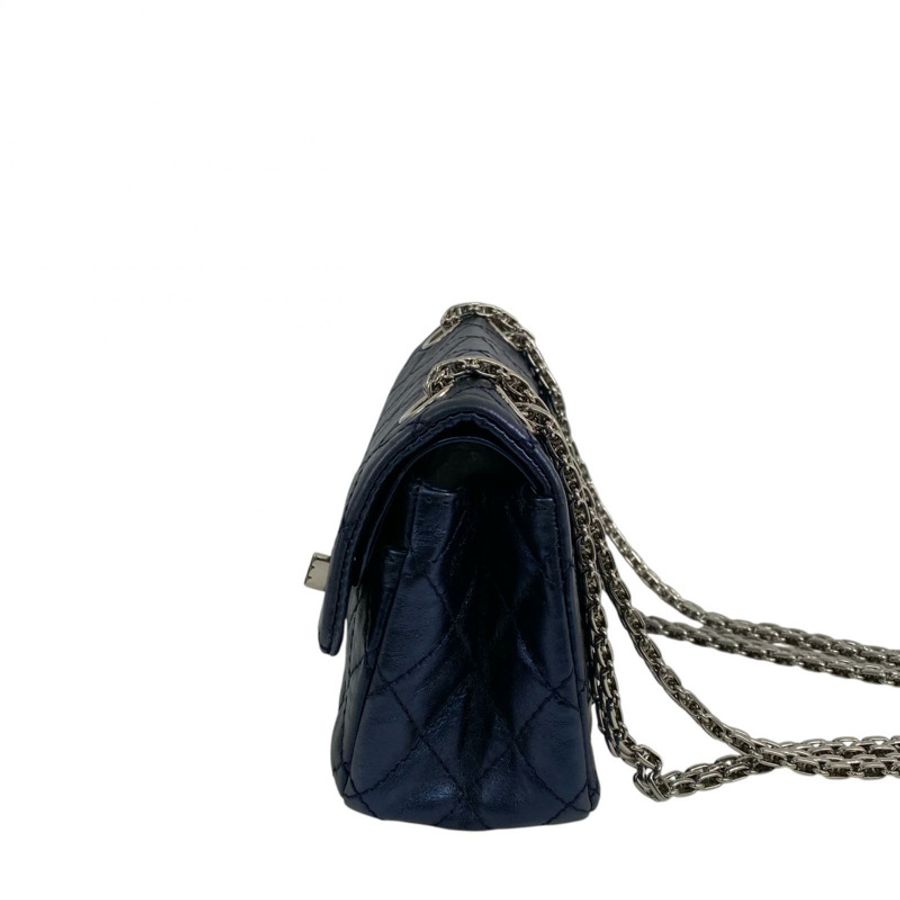 △ CHANEL 香奈兒 Metallic Blue Calfskin 2.55 Silver Tone Metal Mini Classic Double Flap No.11 Chain Shoulder Bag 金屬藍色小牛皮2.55銀色金屬No.11鎖鏈肩背包 AS0874-267011876-3