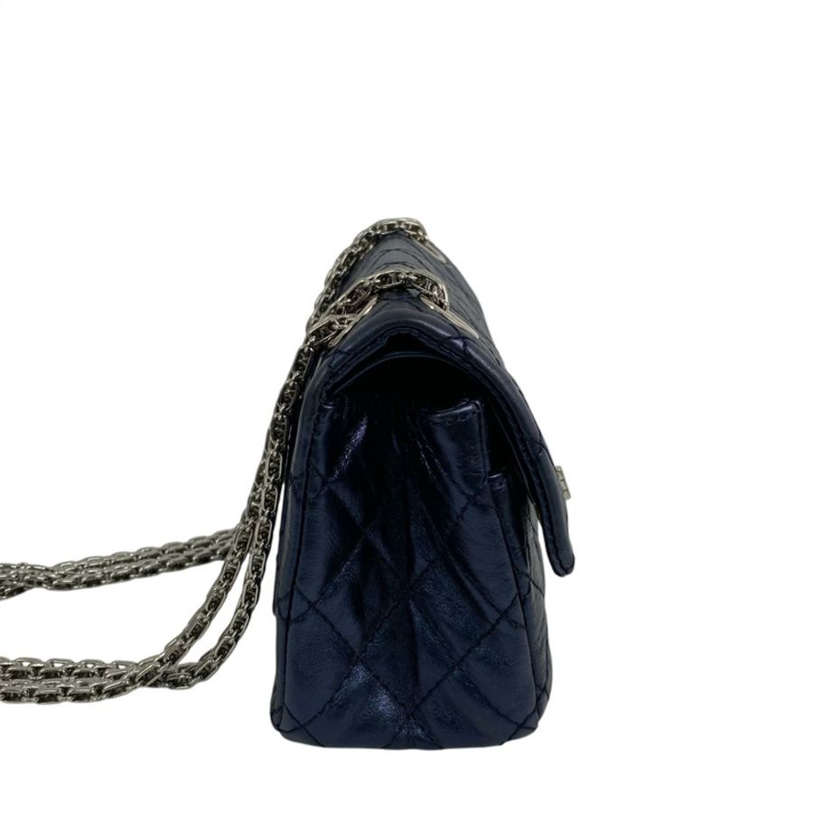 △ CHANEL 香奈兒 Metallic Blue Calfskin 2.55 Silver Tone Metal Mini Classic Double Flap No.11 Chain Shoulder Bag 金屬藍色小牛皮2.55銀色金屬No.11鎖鏈肩背包 AS0874-267011876-4