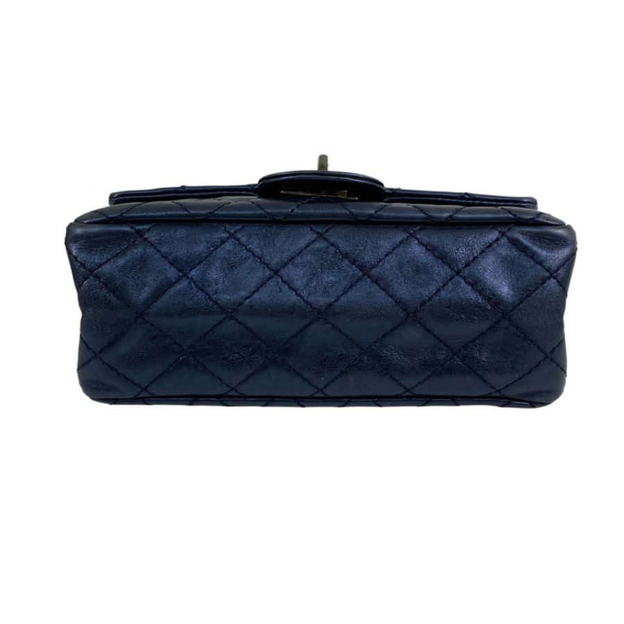 △ CHANEL 香奈兒 Metallic Blue Calfskin 2.55 Silver Tone Metal Mini Classic Double Flap No.11 Chain Shoulder Bag 金屬藍色小牛皮2.55銀色金屬No.11鎖鏈肩背包 AS0874-267011876-5
