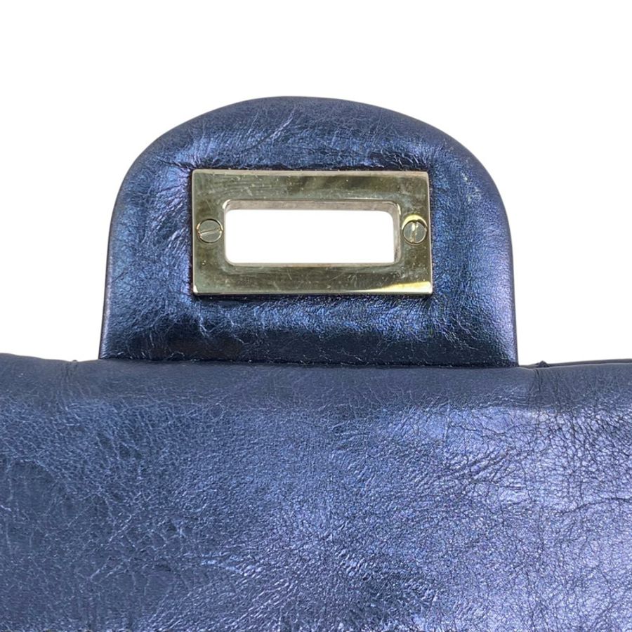 △ CHANEL 香奈兒 Metallic Blue Calfskin 2.55 Silver Tone Metal Mini Classic Double Flap No.11 Chain Shoulder Bag 金屬藍色小牛皮2.55銀色金屬No.11鎖鏈肩背包 AS0874-267011876-15