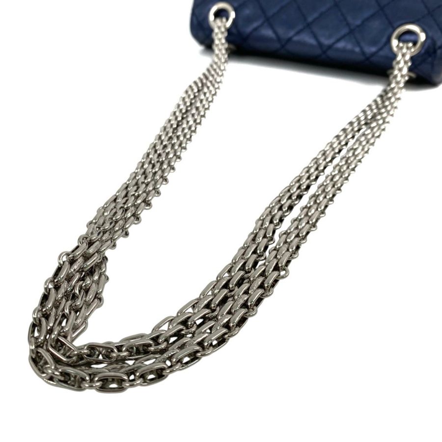 △ CHANEL 香奈兒 Metallic Blue Calfskin 2.55 Silver Tone Metal Mini Classic Double Flap No.11 Chain Shoulder Bag 金屬藍色小牛皮2.55銀色金屬No.11鎖鏈肩背包 AS0874-267011876-19