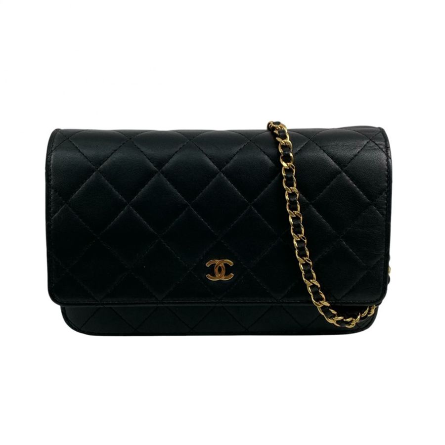 △ CHANEL 香奈兒 Black Lambskin Gold Tone Metal No.22 Chain Wallet 黑色小羊皮金色金屬No.22鏈條銀包 A33814-267012619-1
