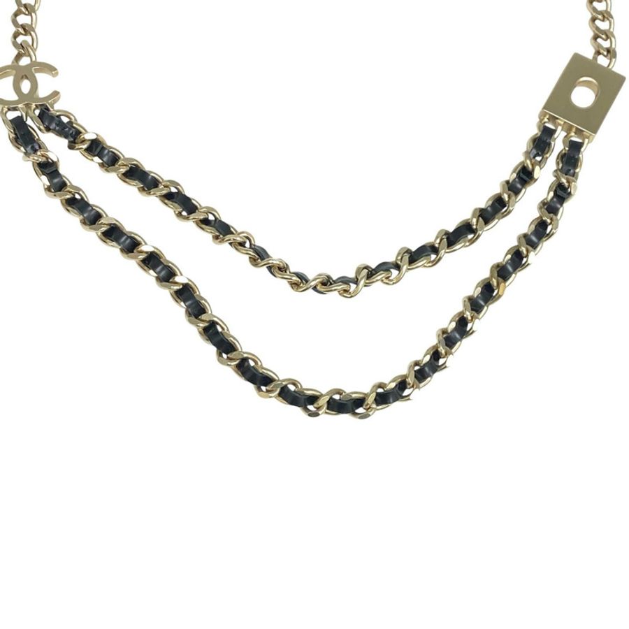☆ CHANEL 香奈兒 Black, Gold-tone Metal, Calfskin B17P Fashion Necklace 黑色, 金色金屬, 小牛皮B17P項鏈-267012374-0