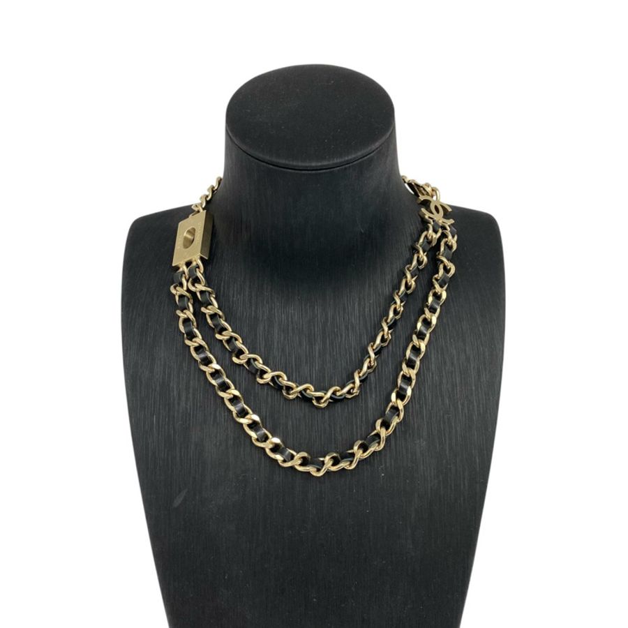 ☆ CHANEL 香奈兒 Black, Gold-tone Metal, Calfskin B17P Fashion Necklace 黑色, 金色金屬, 小牛皮B17P項鏈-267012374-1