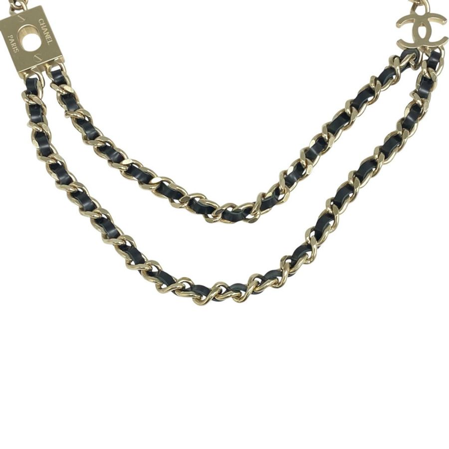 ☆ CHANEL 香奈兒 Black, Gold-tone Metal, Calfskin B17P Fashion Necklace 黑色, 金色金屬, 小牛皮B17P項鏈-267012374-2