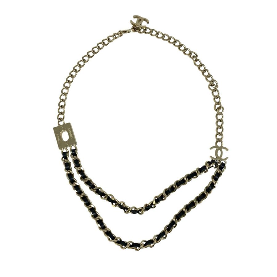 ☆ CHANEL 香奈兒 Black, Gold-tone Metal, Calfskin B17P Fashion Necklace 黑色, 金色金屬, 小牛皮B17P項鏈-267012374-3