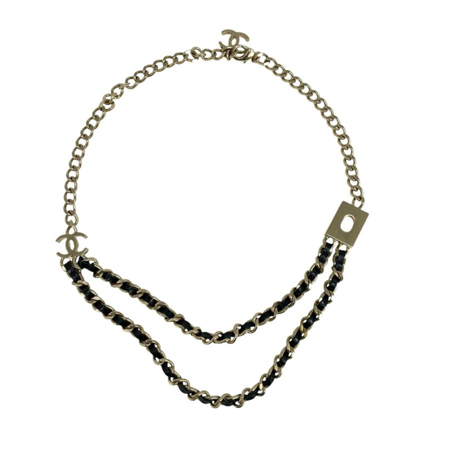 ☆ CHANEL 香奈兒 Black, Gold-tone Metal, Calfskin B17P Fashion Necklace 黑色, 金色金屬, 小牛皮B17P項鏈-267012374-4