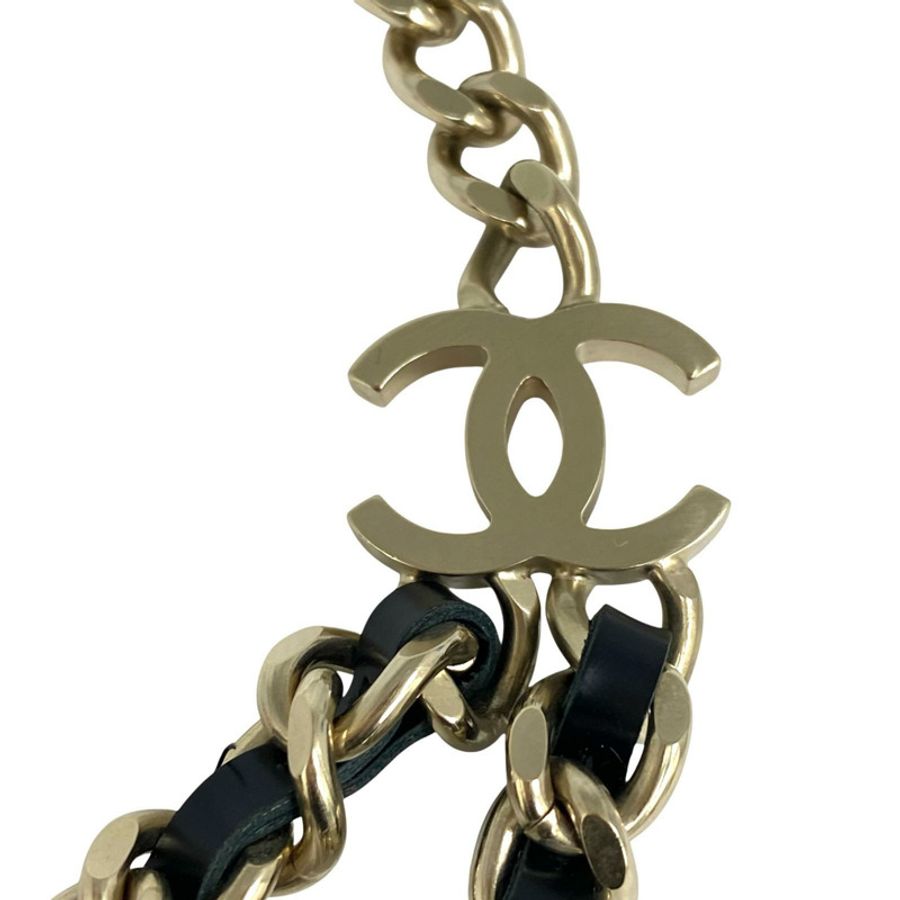 ☆ CHANEL 香奈兒 Black, Gold-tone Metal, Calfskin B17P Fashion Necklace 黑色, 金色金屬, 小牛皮B17P項鏈-267012374-7