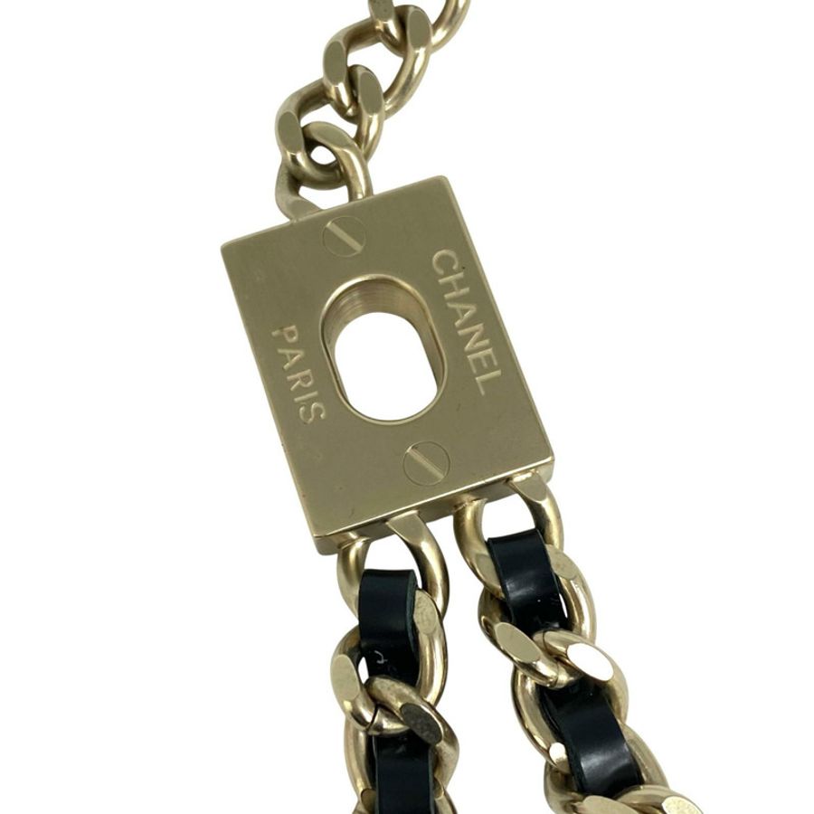 ☆ CHANEL 香奈兒 Black, Gold-tone Metal, Calfskin B17P Fashion Necklace 黑色, 金色金屬, 小牛皮B17P項鏈-267012374-9