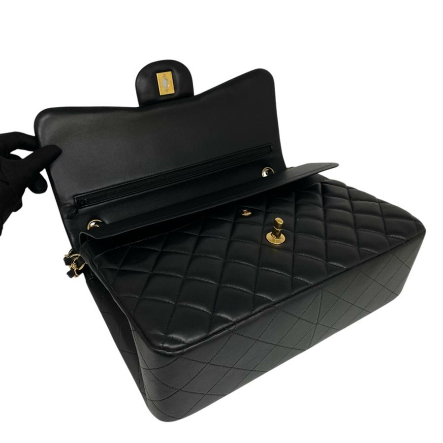 △ CHANEL 香奈兒 Black Lambskin CF30 Gold Tone Metal Classic Double Flap No.19 Chain Shoulder Bag 黑色小羊皮CF30金色金屬No.19鎖鏈肩背包-267012683-14