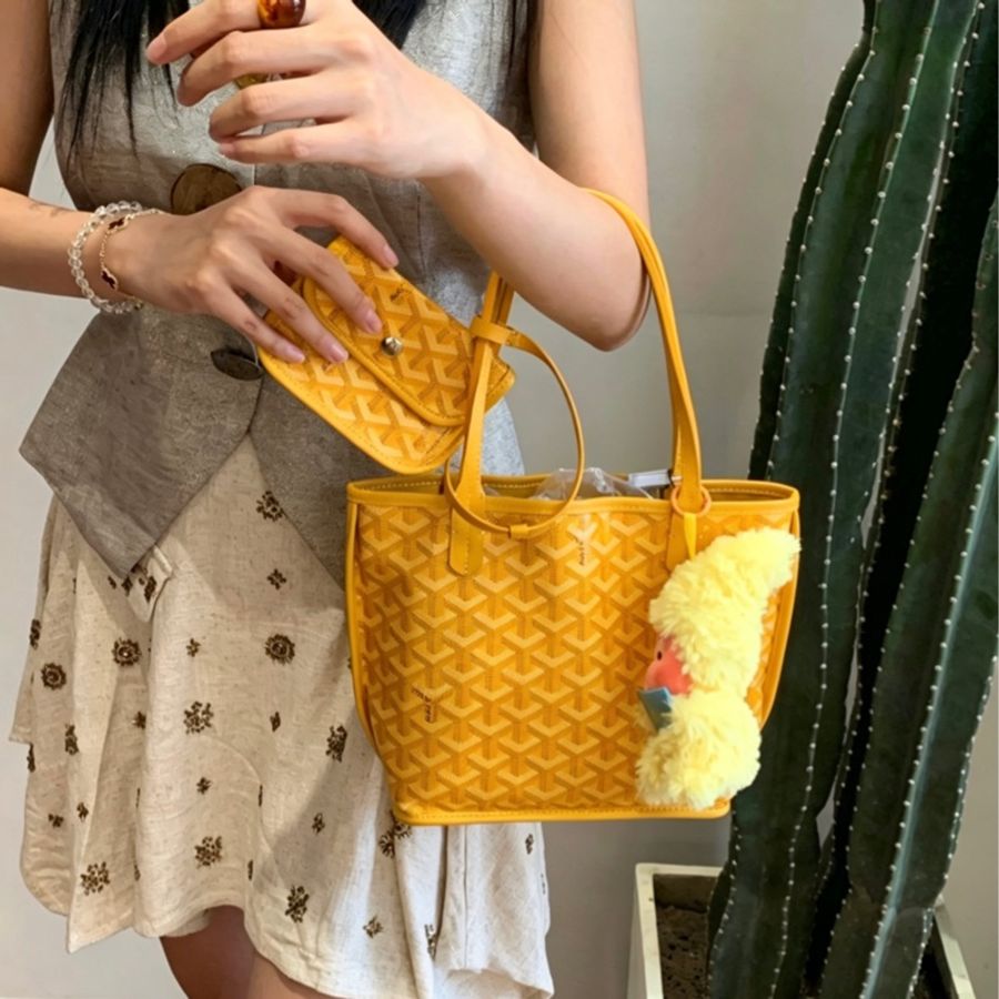 Goyard戈雅 黃色老花mini tote雙面托特包單肩包腋下包子母包-7