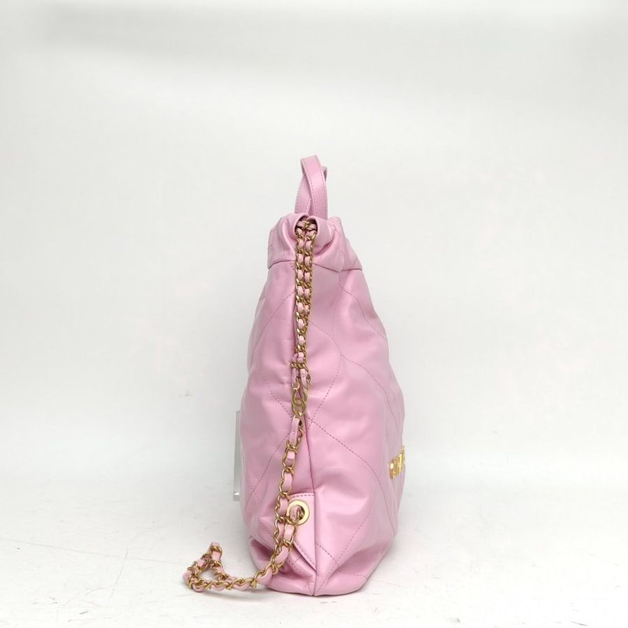 CHANEL 22Bag帶手柄雙肩包小號粉紫色牛皮晶片金扣肩背包-3