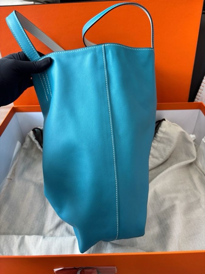 愛馬仕Hermes 牛仔藍/冰川白Double Sens35雙面tote購物袋,框R刻,成色很棒98-4