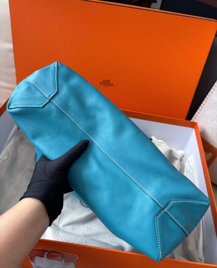 愛馬仕Hermes 牛仔藍/冰川白Double Sens35雙面tote購物袋,框R刻,成色很棒98-5