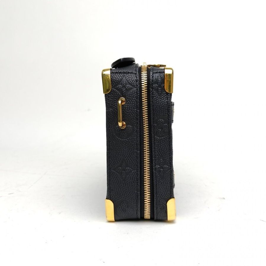 LOUIS VUITTON Handle手提盒子包黑色牛皮晶片老花壓紋肩背包-3