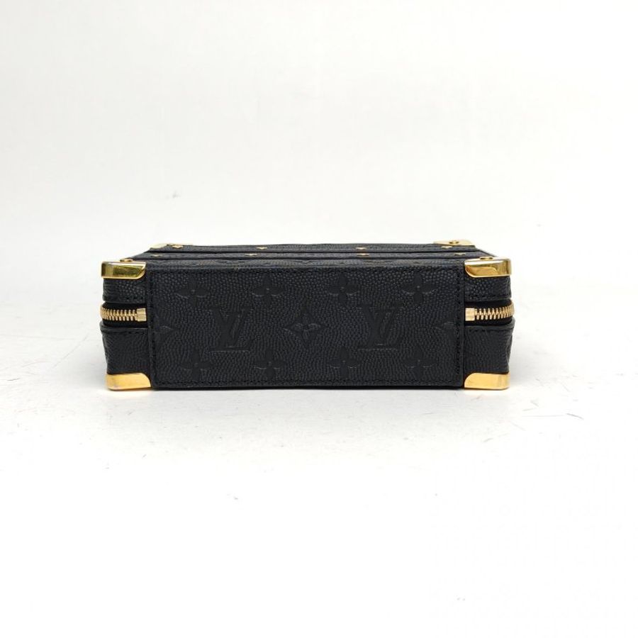 LOUIS VUITTON Handle手提盒子包黑色牛皮晶片老花壓紋肩背包-4