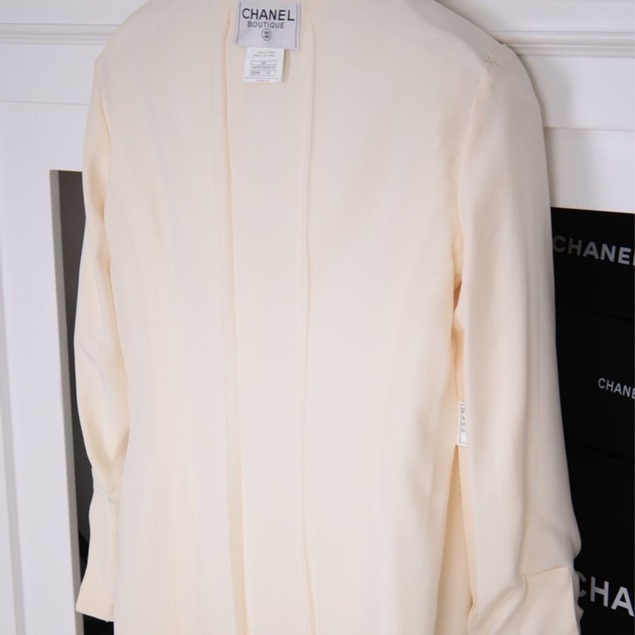 Chanel 97年白色白金四口袋长款西装上衣外套-3
