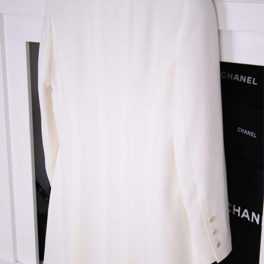Chanel 97年白色白金四口袋长款西装上衣外套-8