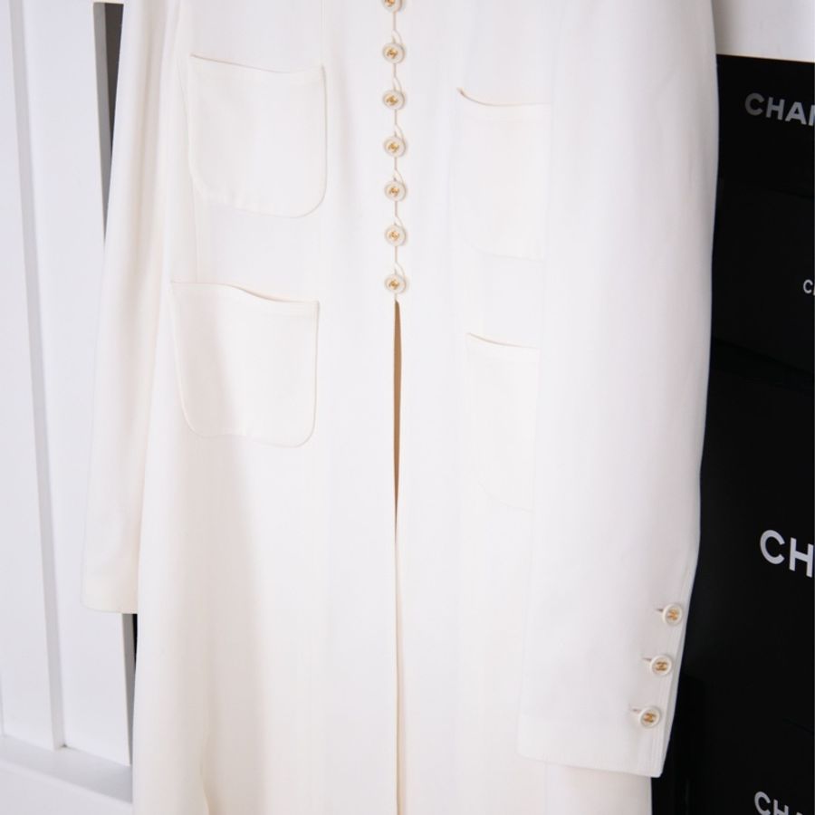 Chanel 97年白色白金四口袋长款西装上衣外套-11
