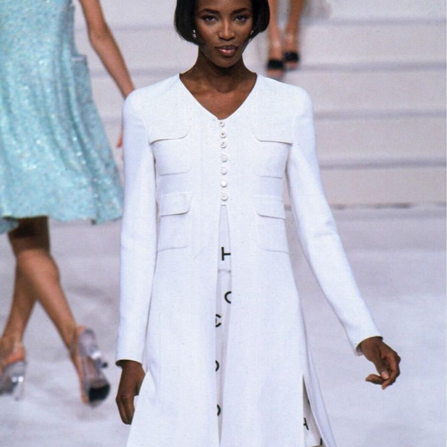 Chanel 97年白色白金四口袋长款西装上衣外套-13