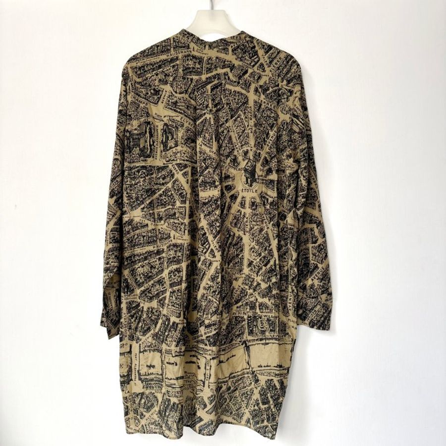 44號 ::Christian Dior:: Beige Plan de Paris Print Cotton High Low Shirt 前短後長街景地圖長板洋裝 襯衫 長版上衣-1
