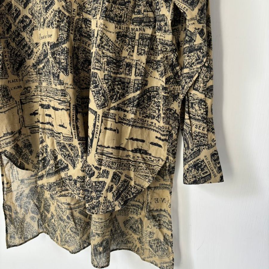 44號 ::Christian Dior:: Beige Plan de Paris Print Cotton High Low Shirt 前短後長街景地圖長板洋裝 襯衫 長版上衣-3