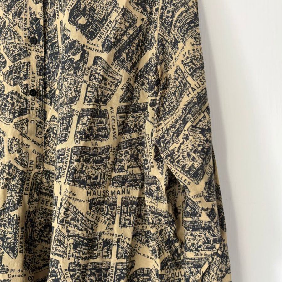 44號 ::Christian Dior:: Beige Plan de Paris Print Cotton High Low Shirt 前短後長街景地圖長板洋裝 襯衫 長版上衣-4