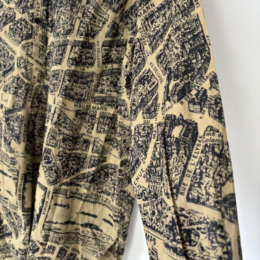 44號 ::Christian Dior:: Beige Plan de Paris Print Cotton High Low Shirt 前短後長街景地圖長板洋裝 襯衫 長版上衣-9